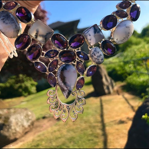 SOLD! Dendtrite opal & amethyst necklace - Picture 2 of 8